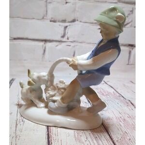 Gerold Porzellan Bavarian Western‎ Germany Boy With Dog Porcelain Figurine Vntg